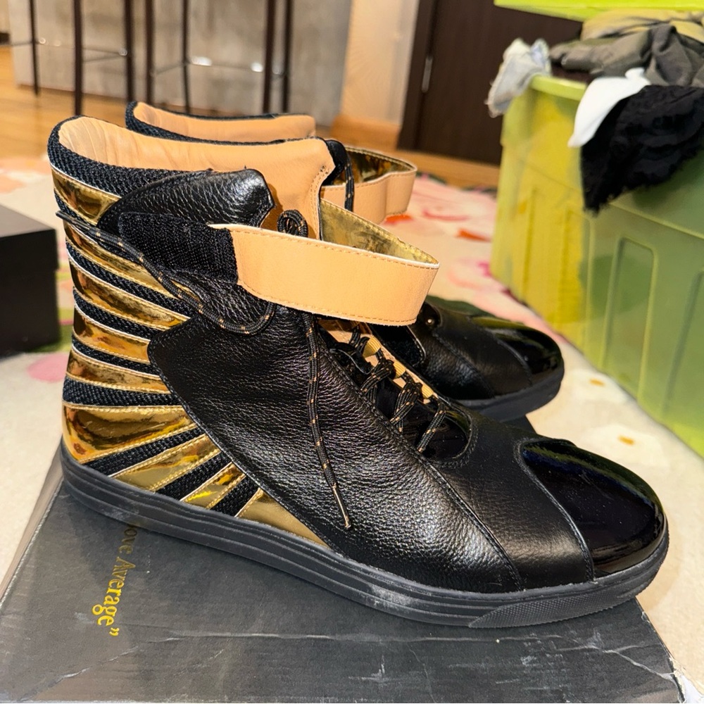 Negash patent leather gold striped high top men sneakers 13